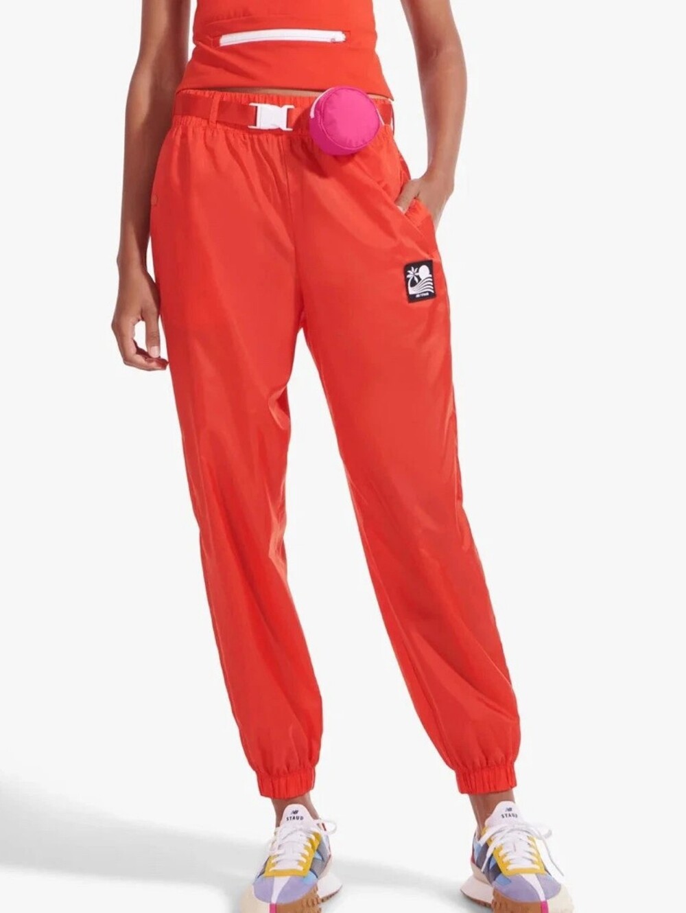 New Balance x STAUD Windbreaker Pants, Red/Pink, Size Small